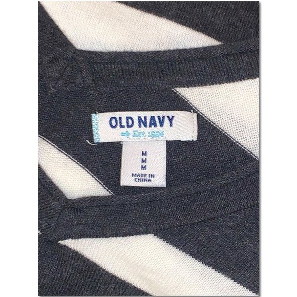 Old Navy Long Sleeve Striped V Neck Sweater Dark Gray and White Size Medium EUC - Picture 4 of 6